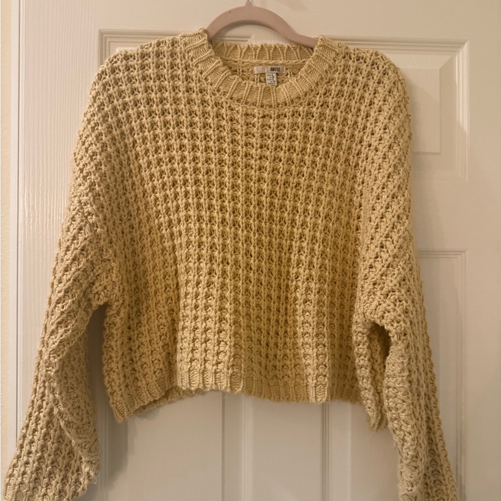 Amuse Society Waffle Knit Sweater in Tan